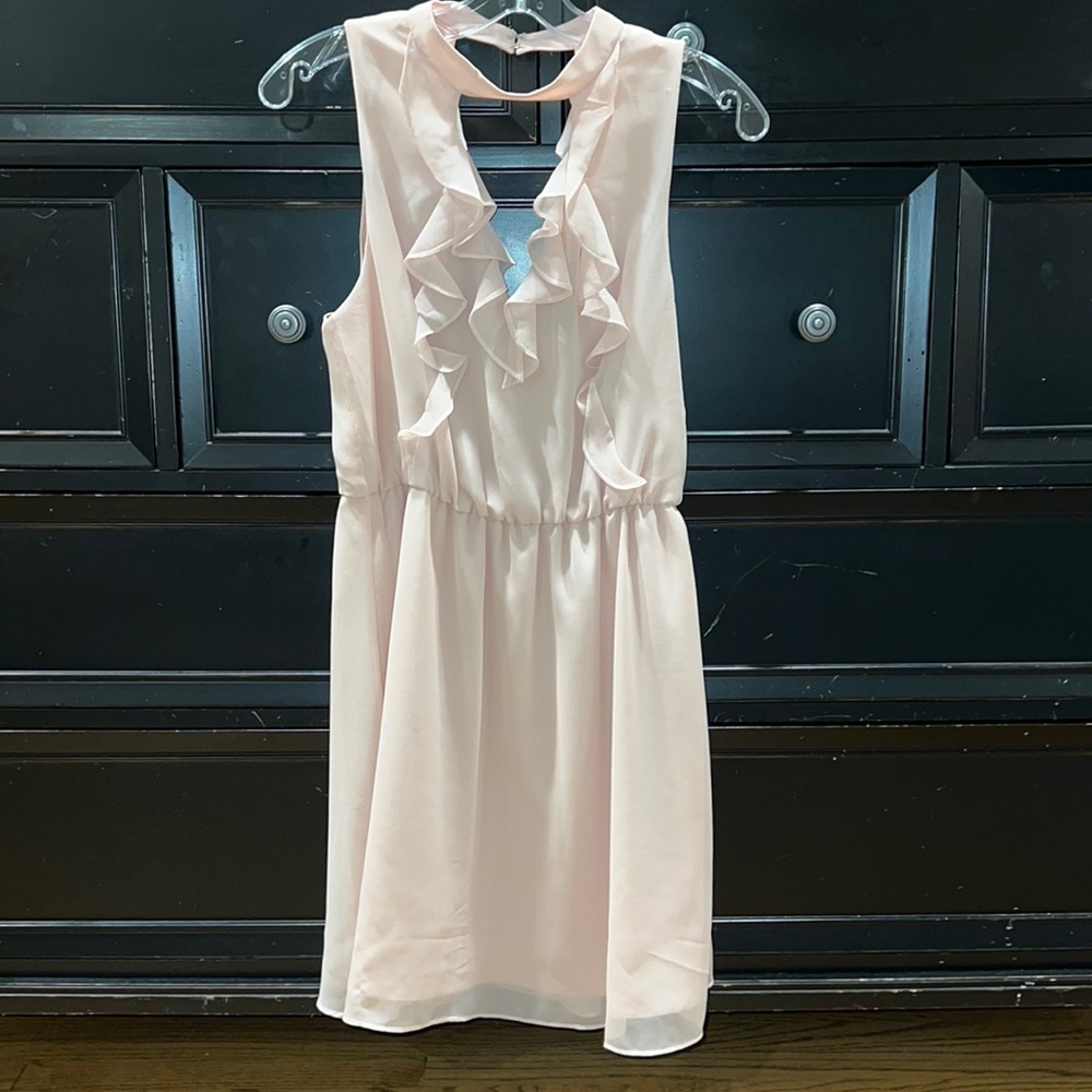 Pink mini dress with ruffle details